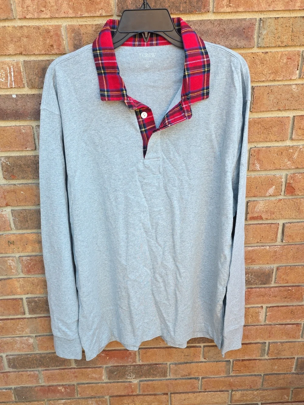NWT J. Crew Gray Sweater with Red Plaid Collar Size XL